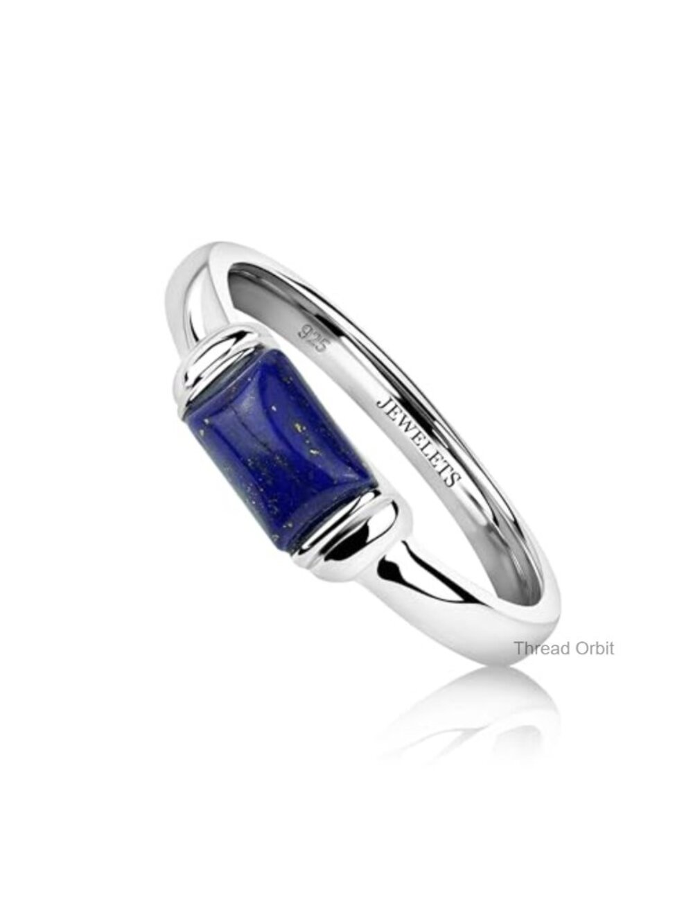 Genuine Lapis Lazuli Signet Ring 925 Sterling Silver Rhodium-Plated Band Unisex